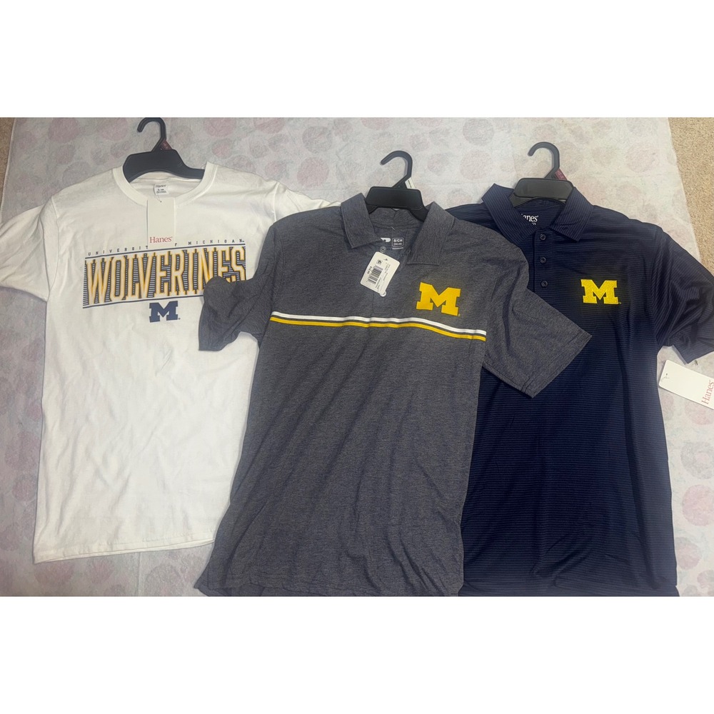 University of Michigan Wolverines Men's Small Hanes Polo T-Shirt Bundle‎ 3